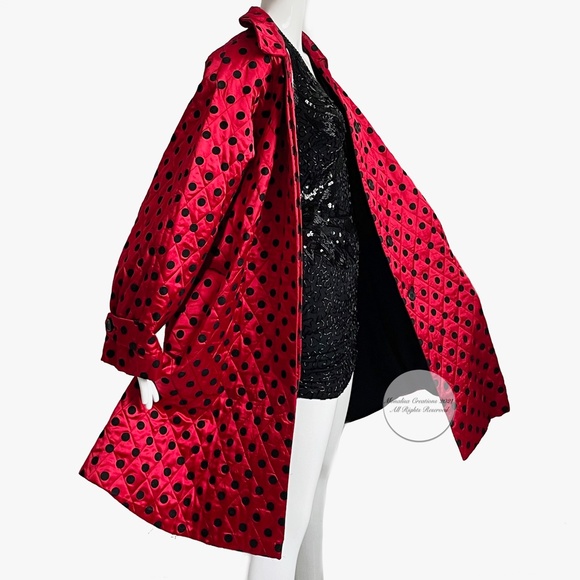 Vintage Christian Dior Swing Coat Evening Jacket Polka Dot Red Silk Satin Sz 10 - Picture 1 of 13